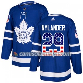 Camisola Toronto Maple Leafs William Nylander 29 Adidas 2017-2018 Azul USA Flag Fashion Authentic - Homem